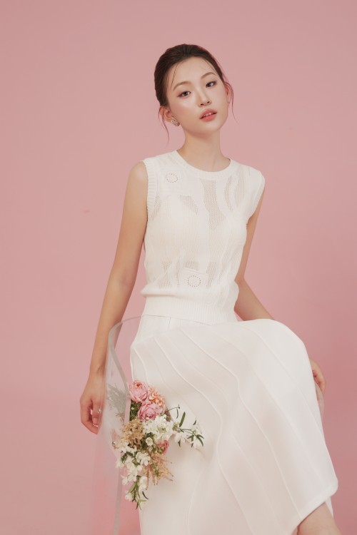 Sixdo White Woven Flared Skirt